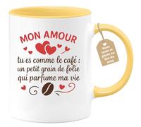 quotedazur Café-Croissant - Mug Saint-valentin Coeur - Tasse Romantique Idée Message Mon Amour Café Homme Femme - Cadeau Original Pour Couple Amoureux Petit Ami Copain Copine Mari - Jaune/céramique