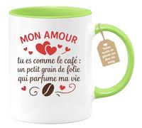 quotedazur Café-Croissant - Mug Saint-valentin Coeur - Tasse Romantique Idée Message Mon Amour Café Homme Femme - Cadeau Original Pour Couple Amoureux Petit Ami Copain Copine Mari - Vert/céramique