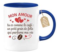 quotedazur Café-Croissant - Mug Saint-valentin Coeur - Tasse Romantique Idée Message Mon Amour Café Homme Femme - Cadeau Original Pour Couple Amoureux Petit Ami Copain Copine Mari - Bleu/céramique