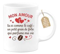 quotedazur Café-Croissant - Mug Saint-valentin Coeur - Tasse Romantique Idée Message Mon Amour Café Homme Femme - Cadeau Original Pour Couple Amoureux Petit Ami Copain Copine Mari - Blanc/céramique