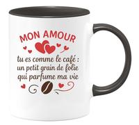 quotedazur Café-Croissant - Mug Saint-valentin Coeur - Tasse Romantique Idée Message Mon Amour Café Homme Femme - Cadeau Original Pour Couple Amoureux Petit Ami Copain Copine Mari - Noir/céramique