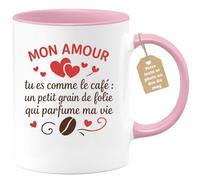 quotedazur Café-Croissant - Mug Saint-valentin Coeur - Tasse Romantique Idée Message Mon Amour Café Homme Femme - Cadeau Original Pour Couple Amoureux Petit Ami Copain Copine Mari - Rose/céramique