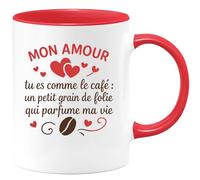 quotedazur Café-Croissant - Mug Saint-valentin Coeur - Tasse Romantique Idée Message Mon Amour Café Homme Femme - Cadeau Original Pour Couple Amoureux Petit Ami Copain Copine Mari - Rouge/céramique