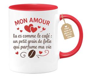 quotedazur Café-Croissant - Mug Saint-valentin Coeur - Tasse Romantique Idée Message Mon Amour Café Homme Femme - Cadeau Original Pour Couple Amoureux Petit Ami Copain Copine Mari - Rouge/céramique