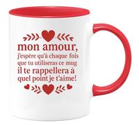 quotedazur Café-Croissant - Mug Saint-valentin Coeur - Tasse Romantique Idée Message Mon Amour Chaque Fois Homme Femme - Cadeau Original Pour Couple Amoureux Petit Ami Copain Copine Mari - Rouge/céra