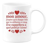 quotedazur Café-Croissant - Mug Saint-valentin Coeur - Tasse Romantique Idée Message Mon Amour Chaque Fois Homme Femme - Cadeau Original Pour Couple Amoureux Petit Ami Copain Copine Mari - Blanc/céra