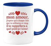 quotedazur Café-Croissant - Mug Saint-valentin Coeur - Tasse Romantique Idée Message Mon Amour Chaque Fois Homme Femme - Cadeau Original Pour Couple Amoureux Petit Ami Copain Copine Mari - Bleu/céram