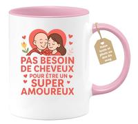 quotedazur Café-Croissant - Mug Saint-valentin Coeur - Tasse Romantique Idée Message Pas Besoin Cheveux Homme - Cadeau Original Pour Couple Amoureux Petit Ami Copain Copine Mari - Rose/céramique