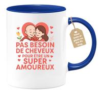quotedazur Café-Croissant - Mug Saint-valentin Coeur - Tasse Romantique Idée Message Pas Besoin Cheveux Homme - Cadeau Original Pour Couple Amoureux Petit Ami Copain Copine Mari - Bleu/céramique
