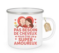 quotedazur Café-Croissant - Mug Saint-valentin Coeur - Tasse Romantique Idée Message Pas Besoin Cheveux Homme - Cadeau Original Pour Couple Amoureux Petit Ami Copain Copine Mari - Blanc/emaille