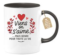 quotedazur Café-Croissant - Mug Saint-valentin Coeur - Tasse Romantique Idée Message Viens On S'aime Homme Femme - Cadeau Original Pour Couple Amoureux Petit Ami Copain Copine Mari - Noir/céramique