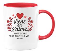 quotedazur Café-Croissant - Mug Saint-valentin Coeur - Tasse Romantique Idée Message Viens On S'aime Homme Femme - Cadeau Original Pour Couple Amoureux Petit Ami Copain Copine Mari - Rouge/céramique