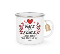quotedazur Café-Croissant - Mug Saint-valentin Coeur - Tasse Romantique Idée Message Viens On S'aime Homme Femme - Cadeau Original Pour Couple Amoureux Petit Ami Copain Copine Mari - Blanc/emaille