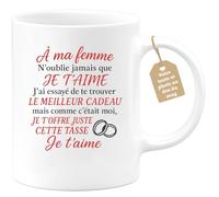 quotedazur Café-Croissant - Mug Saint-valentin Coeur - Tasse Romantique N'oublies Jamais Que Je T'aime Message Femme - Cadeau Original Pour Couple Amoureux Petite Amie Copine - Blanc/céramique