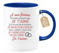 quotedazur Café-Croissant - Mug Saint-valentin Coeur - Tasse Romantique N'oublies Jamais Que Je T'aime Message Femme - Cadeau Original Pour Couple Amoureux Petite Amie Copine - Bleu/céramique