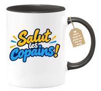 quotedazur Café-Croissant - Mug Salut Les Copains ! - Noir/Céramique | Mug en céramique avec message drôle, idéal pour les amis