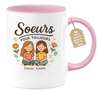 quotedazur Café-Croissant - Mug Soeurs Toujours Unies - Louise Et Emma, Cadeau Tasse Spécial - Rose/céramique