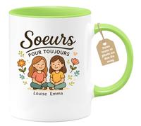 quotedazur Café-Croissant - Mug Soeurs Toujours Unies - Louise Et Emma, Cadeau Tasse Spécial - Vert/céramique