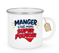 quotedazur Café-Croissant - Mug Super Pouvoir Manger - Blanc/Emaille | Mug original pour passionnés de nourriture avec texte humoristique