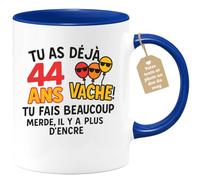 quotedazur Café-Croissant - Mug Tu As Déjà 44 Ans ! La Vache, Tu Écris Beaucoup, Il N'y A Plus D'encre - Bleu/céramique