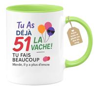 quotedazur Café-Croissant - Mug Tu As Déjà 51 Ans La Vache ! Tu Fais Beaucoup, Plus D’encre Dispo. - Vert/céramique