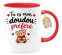 quotedazur Café-Croissant - Mug Tu Es Mon Doudou Préféré - Rouge/Céramique | Mug original parfait pour exprimer une tendresse unique