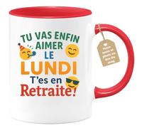 quotedazur Café-Croissant - Mug Tu Vas Enfin Aimer Le Lundi - T'es En Retraite, Profite De Chaque Jour En Toute Liberté - Rouge/céramique