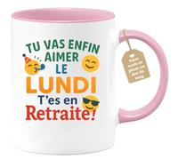 quotedazur Café-Croissant - Mug Tu Vas Enfin Aimer Le Lundi - T'es En Retraite, Profite De Chaque Jour En Toute Liberté - Rose/céramique