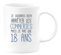 quotedazur - Mug 18 ans Je Voudrais Bien Arrêter Les Conneries Mais N'ai Que Tasse Cadeau Anniversaire Blanc/Céramique