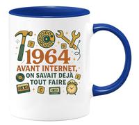 quotedazur - Mug 1964 : Avant internet, on savait déjà tout faire - Tasse Cadeau Anniversaire 60 ans - Bleu/Céramique