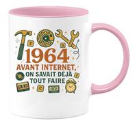 quotedazur - Mug 1964 : Avant internet, on savait déjà tout faire - Tasse Cadeau Anniversaire 60 ans - Rose/Céramique
