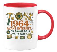 quotedazur - Mug 1964 : Avant internet, on savait déjà tout faire - Tasse Cadeau Anniversaire 60 ans - Rouge/Céramique