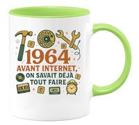 quotedazur - Mug 1964 : Avant internet, on savait déjà tout faire - Tasse Cadeau Anniversaire 60 ans - Vert/Céramique