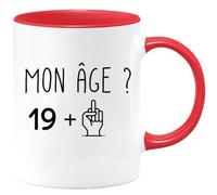 quotedazur - Mug 20 ans - Mon âge ? Doigt Honneur - Tasse Cadeau Anniversaire 20 ans - Rouge/Céramique