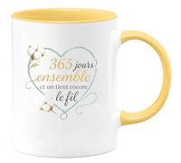quotedazur - Mug 365 jours ensemble et on tient encore le fil - Tasse Cadeau Noces de coton Femme - Jaune/Céramique