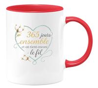 quotedazur - Mug 365 jours ensemble et on tient encore le fil - Tasse Cadeau Noces de coton Femme - Rouge/Céramique