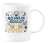 quotedazur - Mug 40 ans de boulot, maintenant c'est apéro - Tasse Cadeau Retraite Homme - Blanc/Céramique