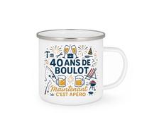 quotedazur - Mug 40 ans de boulot, maintenant c'est apéro - Tasse Cadeau Retraite Homme - Blanc/Emaillé