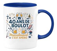 quotedazur - Mug 40 ans de boulot, maintenant c'est apéro - Tasse Cadeau Retraite Homme - Bleu/Céramique