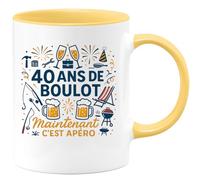 quotedazur - Mug 40 ans de boulot, maintenant c'est apéro - Tasse Cadeau Retraite Homme - Jaune/Céramique