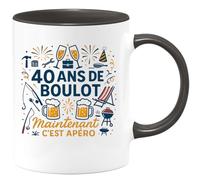 quotedazur - Mug 40 ans de boulot, maintenant c'est apéro - Tasse Cadeau Retraite Homme - Noir/Céramique