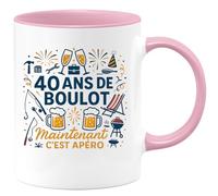 quotedazur - Mug 40 ans de boulot, maintenant c'est apéro - Tasse Cadeau Retraite Homme - Rose/Céramique