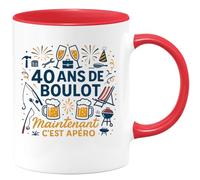 quotedazur - Mug 40 ans de boulot, maintenant c'est apéro - Tasse Cadeau Retraite Homme - Rouge/Céramique
