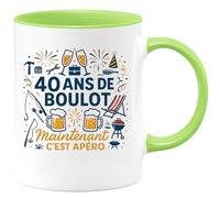 quotedazur - Mug 40 ans de boulot, maintenant c'est apéro - Tasse Cadeau Retraite Homme - Vert/Céramique