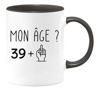 quotedazur - Mug 40 ans - Mon âge ? Doigt Honneur - Tasse Cadeau Anniversaire 40 ans - Noir/Céramique