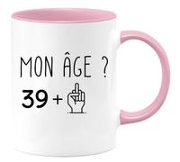 quotedazur - Mug 40 ans Mon âge Doigt Honneur Tasse Cadeau Anniversaire Rose/Céramique