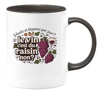 quotedazur - Mug 5 fruits et légumes par jour ? le vin c'est du raisin non ? - Tasse Cadeau Humour Femme - Noir/Céramique