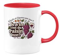 quotedazur - Mug 5 fruits et légumes par jour ? le vin c'est du raisin non ? - Tasse Cadeau Humour Femme - Rouge/Céramique