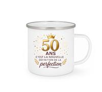 quotedazur - Mug 50 ans, c'est la nouvelle définition de la perfection - Tasse Cadeau 50 ans Femme - Blanc/Emaillé