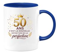 quotedazur - Mug 50 ans, c'est la nouvelle définition de la perfection - Tasse Cadeau 50 ans Femme - Bleu/Céramique